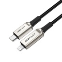 AceFast USB-C to Lightning Zinc Alloy Digital Display Braided Charger Data Cable - Silver