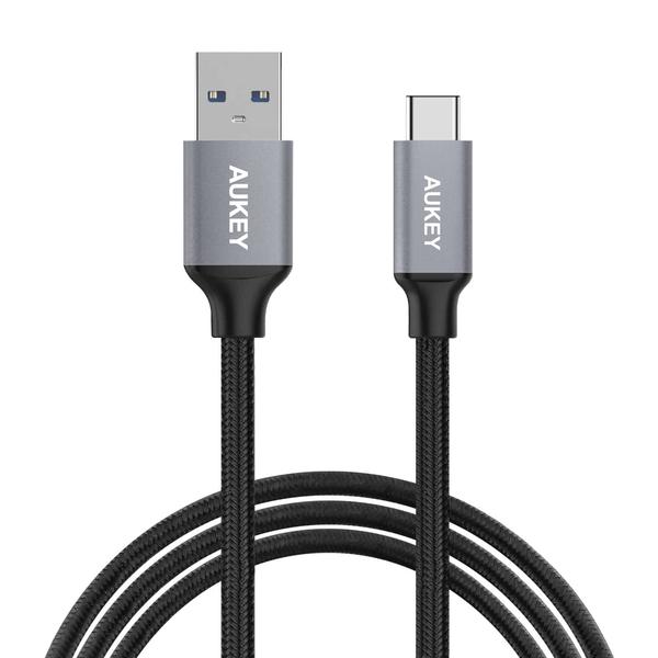 Aukey 2m USB-C to USB 3.0 Quick Charger 3.0 Performance Nylon Braided Cable - Black