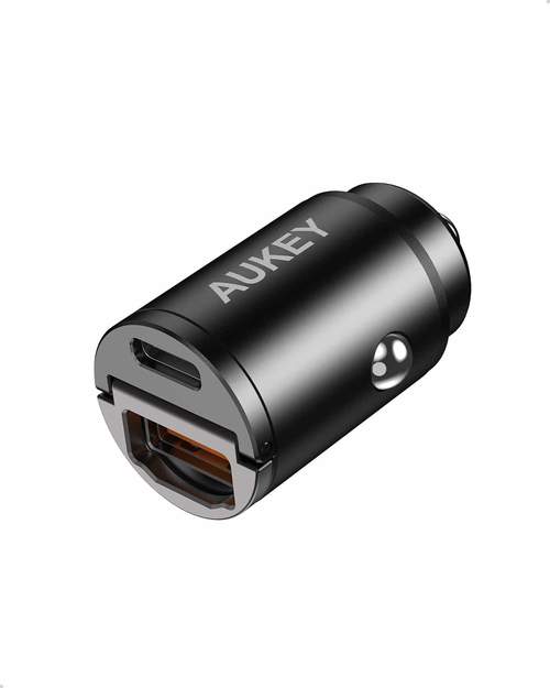 Aukey 30W PD Metal Dual Port Fast Car Charger with PPS & QC 3.0 - Black