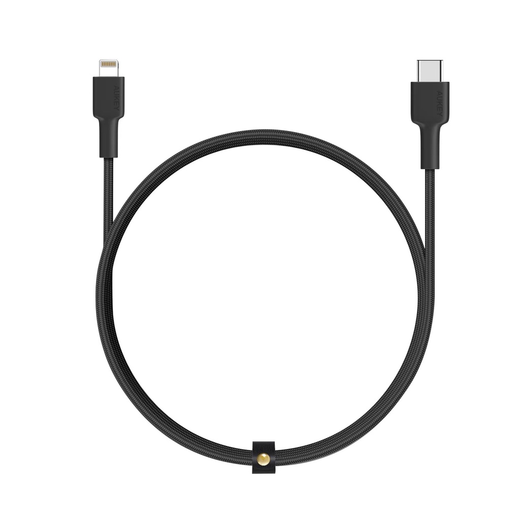 Aukey Braided Nylon Sync USB-C to Lightning Cable 0.9m - Black