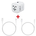 Aukey Universal Adapter with 3 USB Ports + 1 C Port - PD - White + Aukey Nylon Braided MFI USB-A to Lightning Cable 0.9m - White + Aukey Braided Nylon USB 2.0 to USB-C Cable 0.9m - White