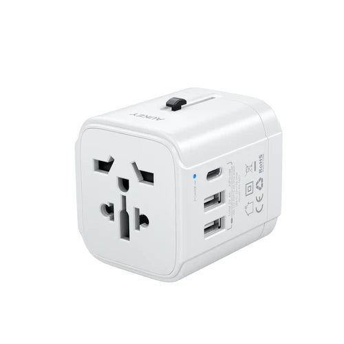 Aukey Universal Adapter with 3 USB Ports - White