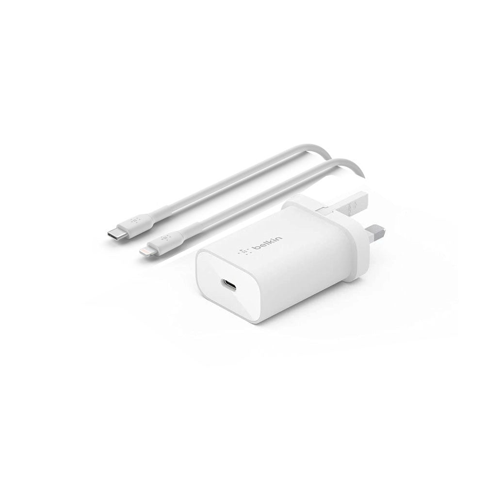 Belkin - PPS Wall Charger - PD 25W - USB-C + 1M PVC C - LTG Cable - White