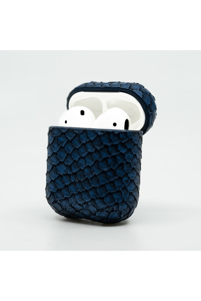 Cloak Navy Blue Snakeskin Leather Case for AirPods 1,2