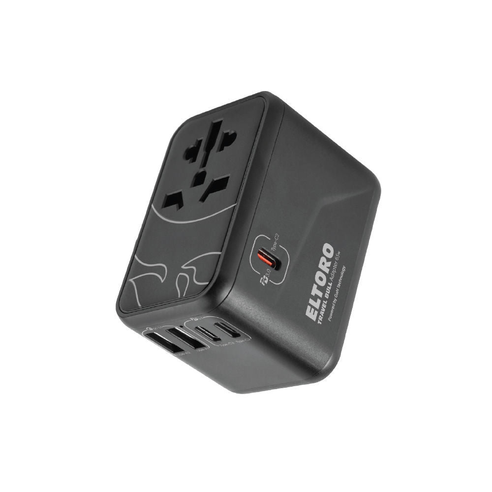 Eltoro 65W Travel Bull Adapter PD GaN Tech USB-A 2Ports & USB-C 3Ports - Black