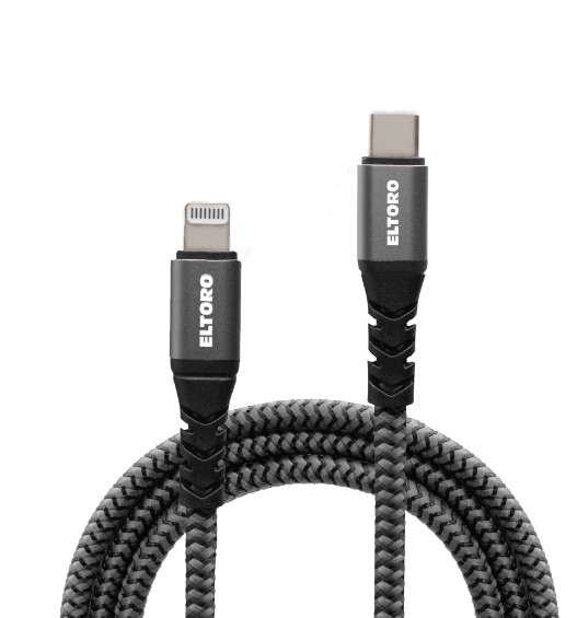 Eltoro USB-C TO Lightning KEVLAR Cable 1.5m with - Black Nylon + Gray