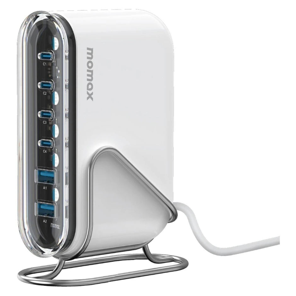 Momax 1 Charger Flow + PD 120W GaN Desktop Charger [6 ports] - UK Plug - White