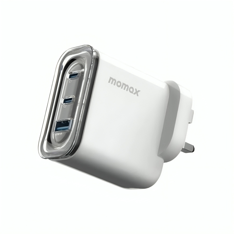 Momax 1 Charger Flow + PD 80W GaN Wall Charger [3 ports] - UK Plug - White