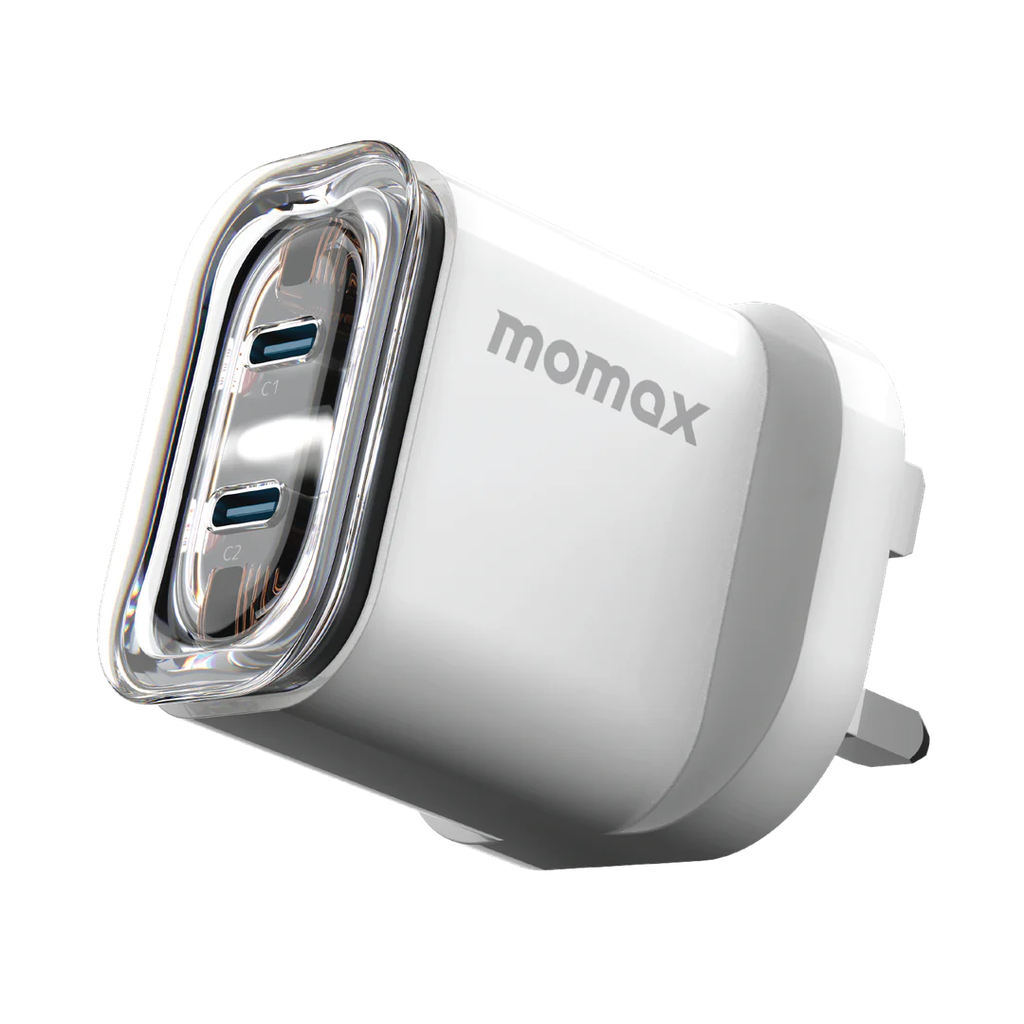 Momax 1 Charger Flow PD 35W GaN Wall Charger [2 ports] - UK Plug - White