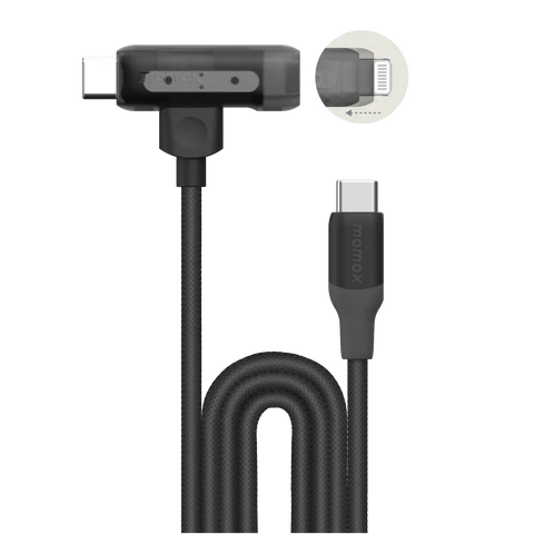 Momax 1 Link Flow Duo 2-in-1 USB-C + Lightning 1.5m Charger + Data Cable - Black