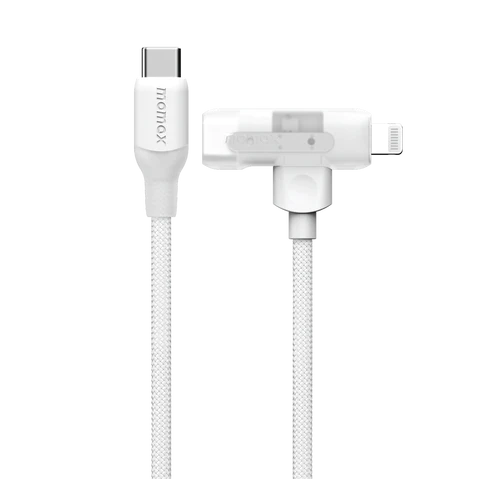 Momax 1 Link Flow Duo 2-in-1 USB-C + Lightning 1.5m Charger + Data Cable - White