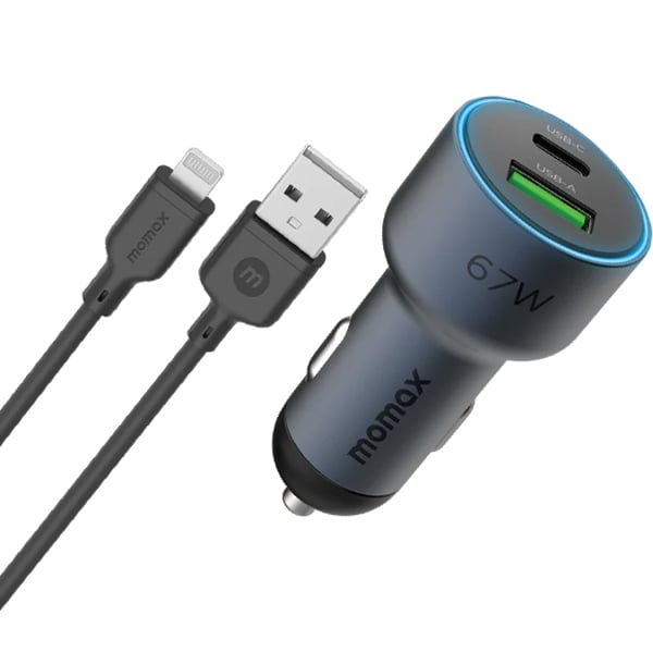 Momax MoVe 67W dual-Port car charger Bundle with DC21 Space Grey