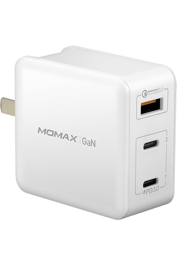 Momax ONEPlug 3-Port GaN Fast charger 65W ultra - lightweight universal - White