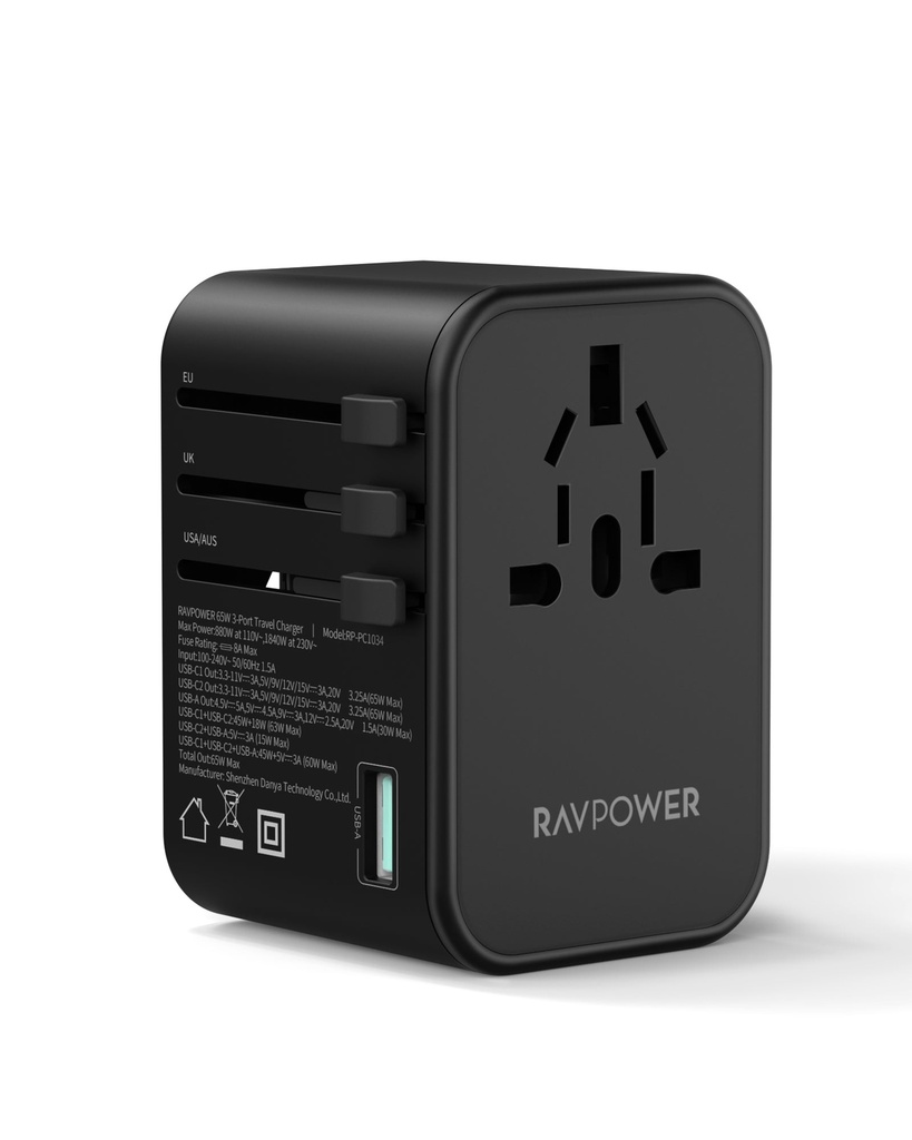 Ravpower RP-PC1034 PD PIONEER 65W 3-Port Travel Charger