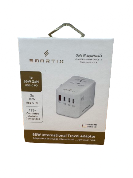 Smart Premium 65W PD International Travel Adapter - White