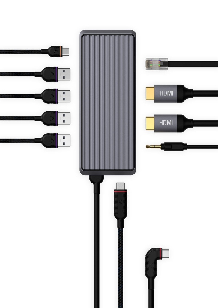 UNISYNK USB-C to 10 Dual Screen Hub with 100W PD power throughput - Gray