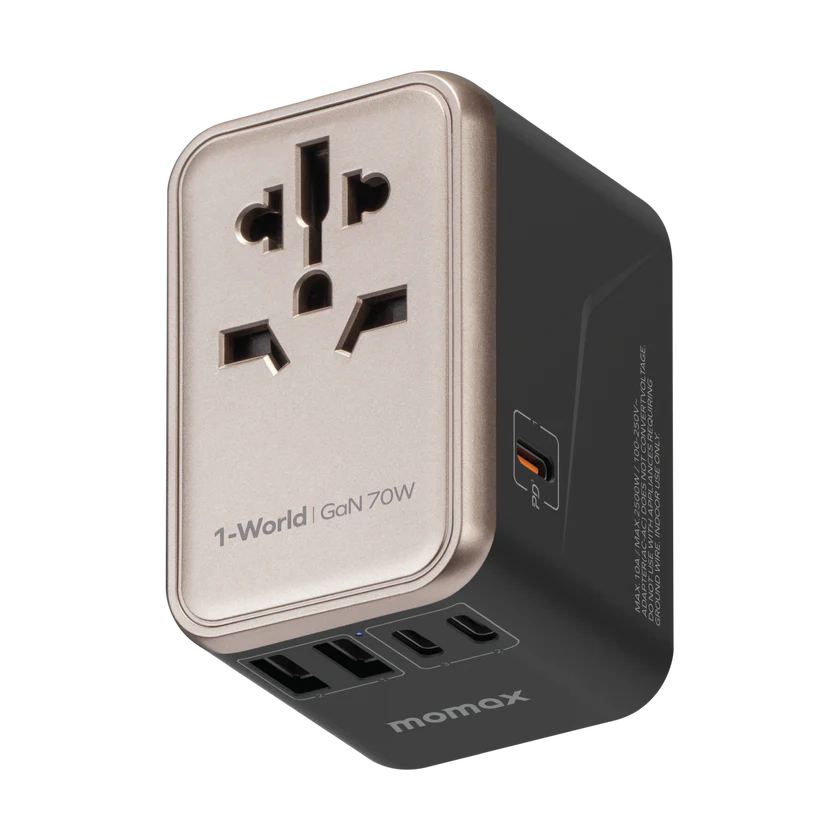 Momax 1-World 7OW GaN 5 ports + AC Travel Adapter (Titanium)