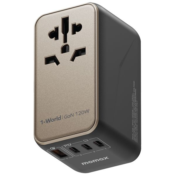 Momax 1-World 120W GaN 4 ports + AC Travel Adapter  - Titanium