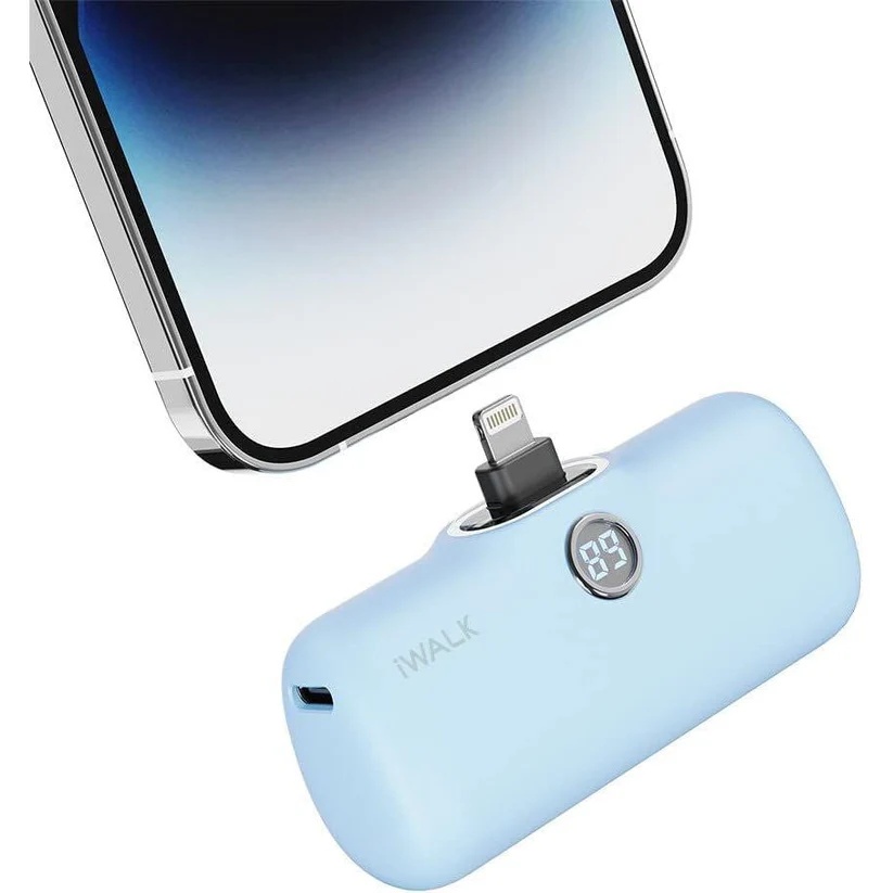 Iwalk Linkme Pro Fast Charge 4800mAh Pocket Battery With Battery Display For iPhone - Baby Blue