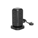 Powerology 12 Socket Multi-Port Tower HUB / Charge 17 Devices At Optimal Speed - 3M - Black