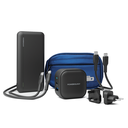 Powerology 5-in-1 Universal Power Combo 10000mAh PD Power Bank & 38W Charger World Travel Kit & Fast Charging PVC Cable - Black/Blue