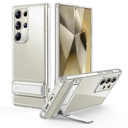 ESR Samsung Galaxy S24 Ultra Air Shield Boost Metal Kickstand + Hard PC Back + Flexible Bumper Protective Case (Clear)