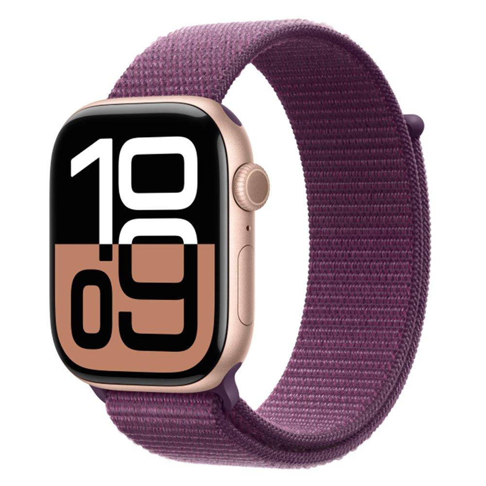 Apple Watch Series 10 GPS 42mm Rose Gold Aluminium Case with Plum Sport Loop