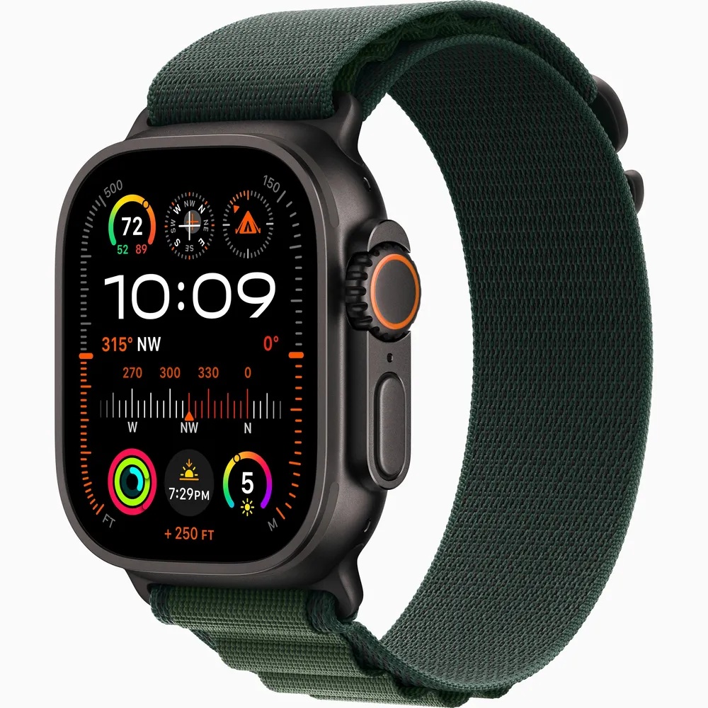 Apple Watch Ultra 2 GPS + Cellular 49mm Black Titanium with Dark Green Alpine Loop – Large