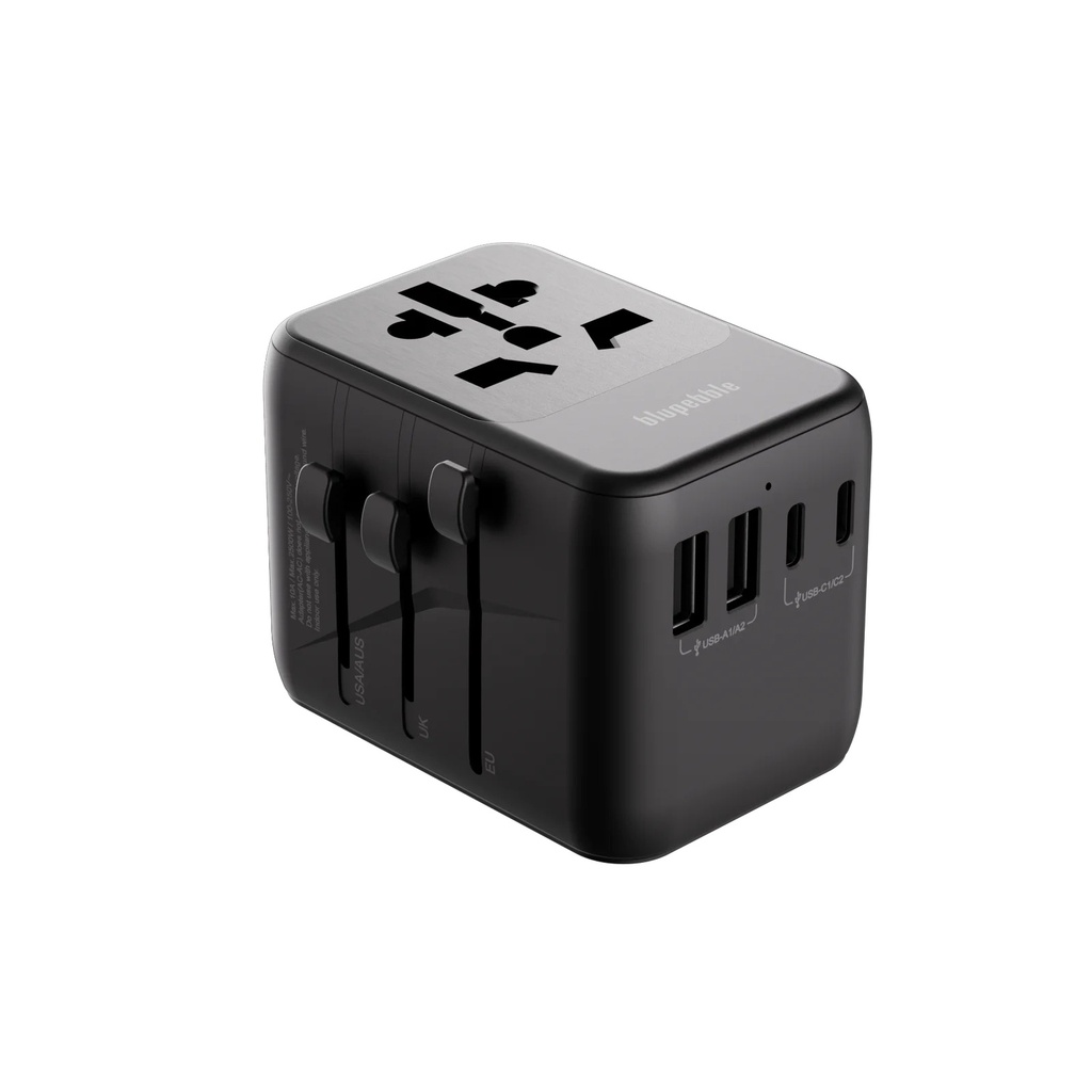 Blupebble Passport 5 World Travel Adapter with GaN III Tech – 35W, 3 USB-C & 2 USB-A -Black