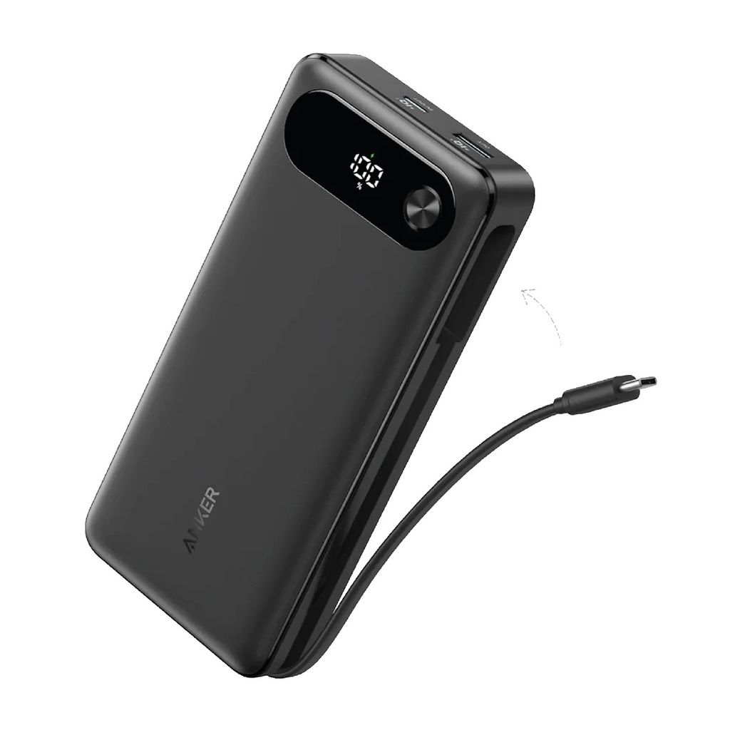 Anker Power Bank (20K, 87W, Built-In UBS-C Cable) - Black