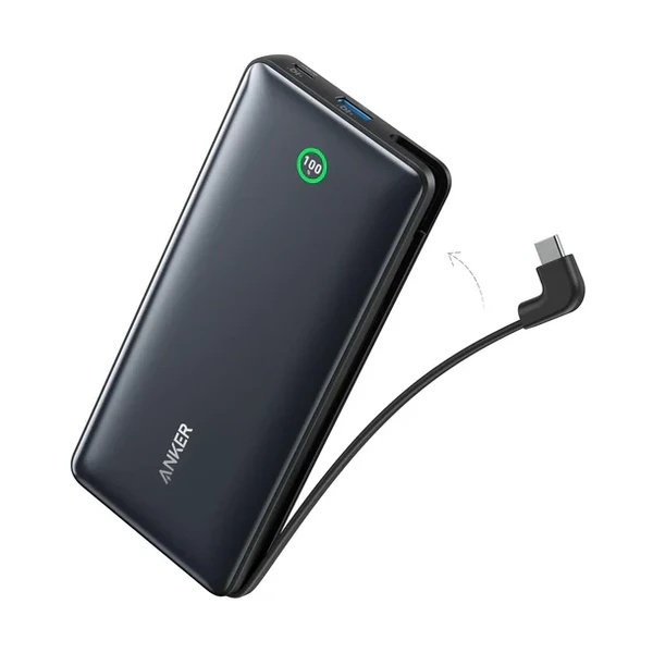 Anker Nano Power Bank (20K, 30W, Built-In USB-C Cable) - Black