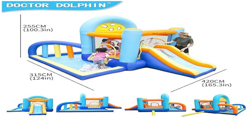 DR. DOLPHIN INFLATABLE CASTLE SLIDE & POOL 420x315x225CM