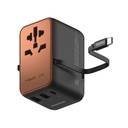 1-World+ 70W GaN 3-Port w/ Built-in USB-C Cable + AC Travel Adaptor (Desert Titanium)