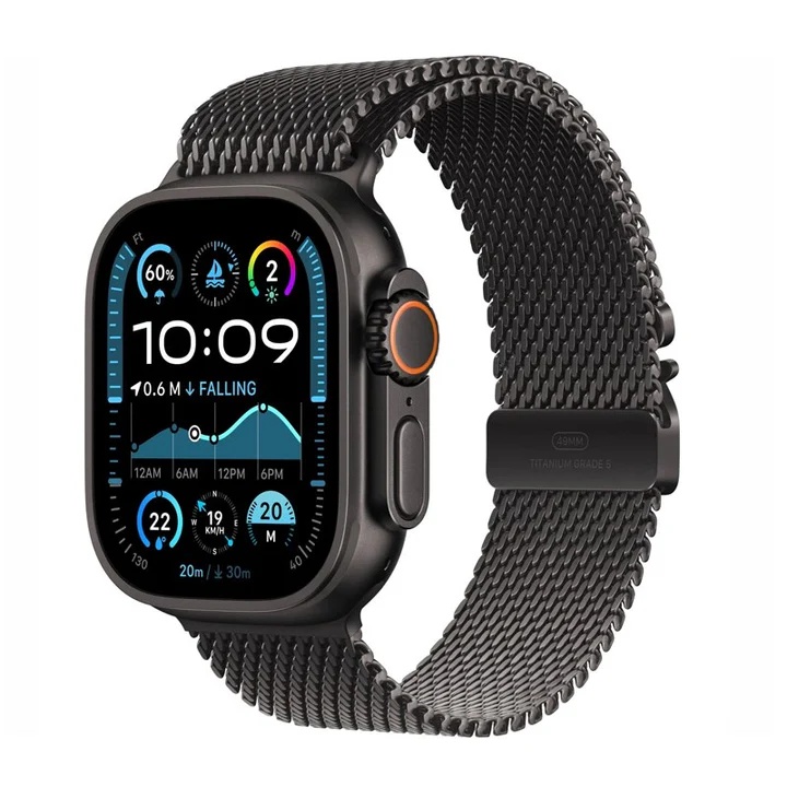 Apple Watch Ultra 2, 49mm, Black Titanium Case, Black Milanese Loop, Large (GPS+Cellular)