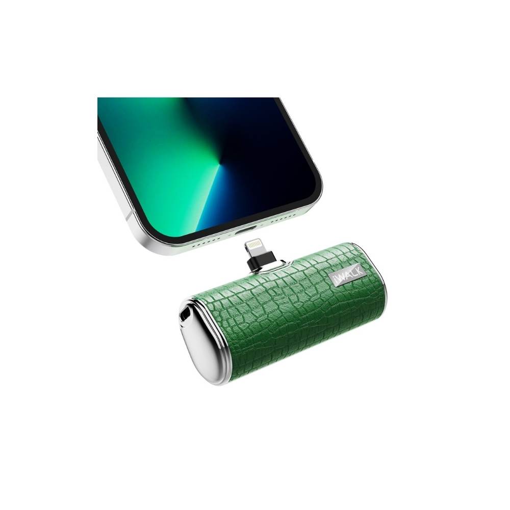 iWalk Small Portable Charger 4500mAh Power Bank [Built-in-Lightning Connector] Leather Design, Mini as a Car Key - Leather / Green