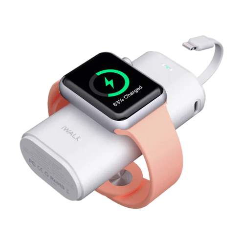 iWalk LinkPod Watch | Portable Phone and Apple Watch Charger [Built-In Lightning Cable] 9000mAh Capacity Built-in Cable:Lightning Built-in Magnetic:Apple Watch - White