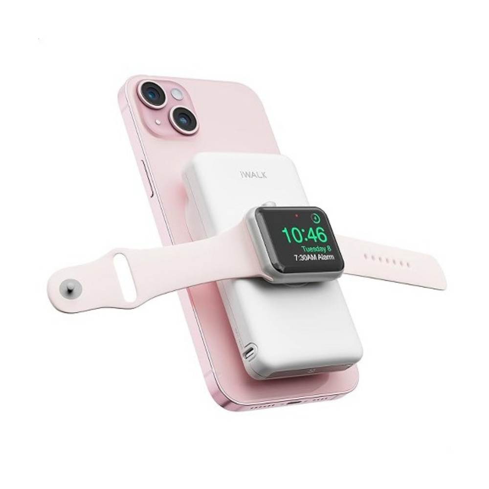 iWalk MAG-X Magnetic Wireless Power Bank with iWatch Charger,10000mAh PD Fast Charging Portable Charger Compact Battery Pack Compatible with iPhone16 /15/14/13/12 - white